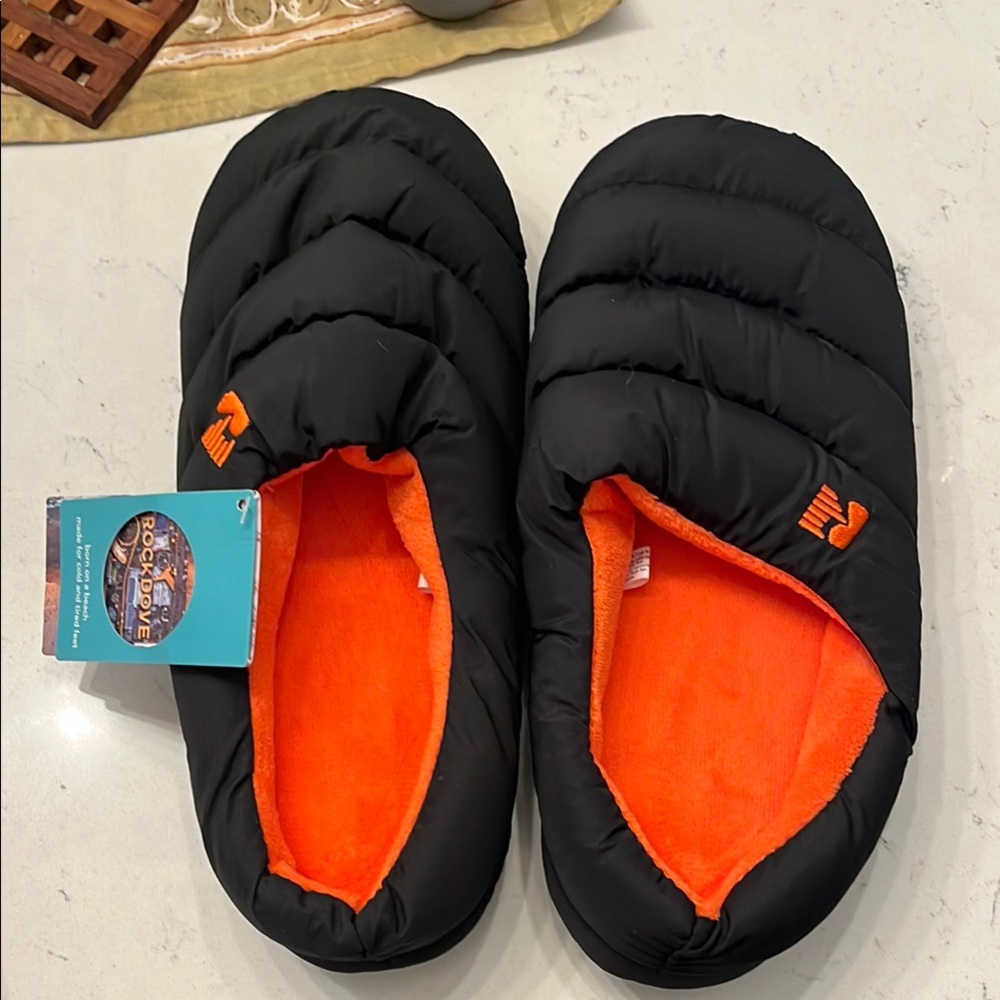 Mens Black and Orange Slippers size 9-10
